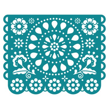 Papel Picado vector garland design inspired by traditional party cut out decorations from Mexico with flowers