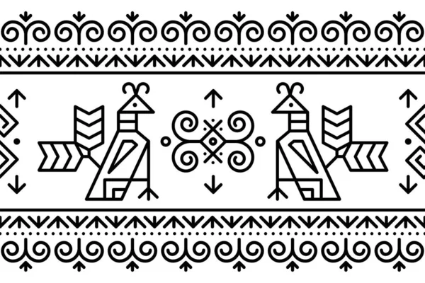 Slovak Tribal Folk Art Vector Seamless Geometric Long Horizontal Pattern — Stok Vektör