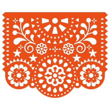 Mexican fiesta paper cutout decoration Papel Picado vector design, floral party background inspired by folk art from Mexico