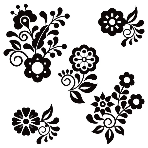 Floral Folk Art Style Vector Design Elements Perfect Greeting Card — Archivo Imágenes Vectoriales