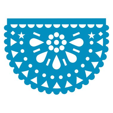 Papel Picado vector round design with floral mandala, Mexican fiesta garland decor with flowers and geometric shapes in blue