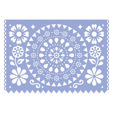 Mexican Papel Picado vector design with mandala and flowers, party garland decoration wtih cutout pattern  