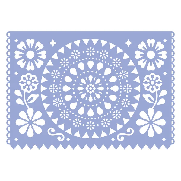 Mexican Papel Picado Vector Design Mandala Flowers Party Garland Decoration — Stok Vektör