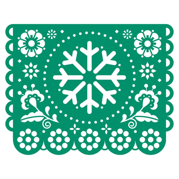 Christmas Papel Picado Vector Design Snowflakes Flowers Mexican Festive Winter — Stock Vector