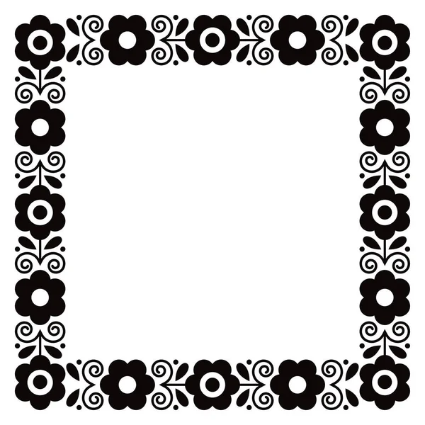 Polish Floral Folk Art Cute Black White Square Frame Vector — Stockvektor