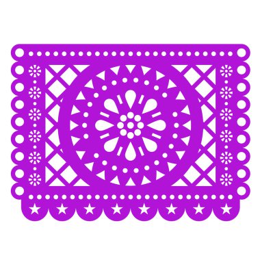 Papel Picado vector design with floral mandala, grid and geometric shapes, Mexican cutout paper garland decoration  
