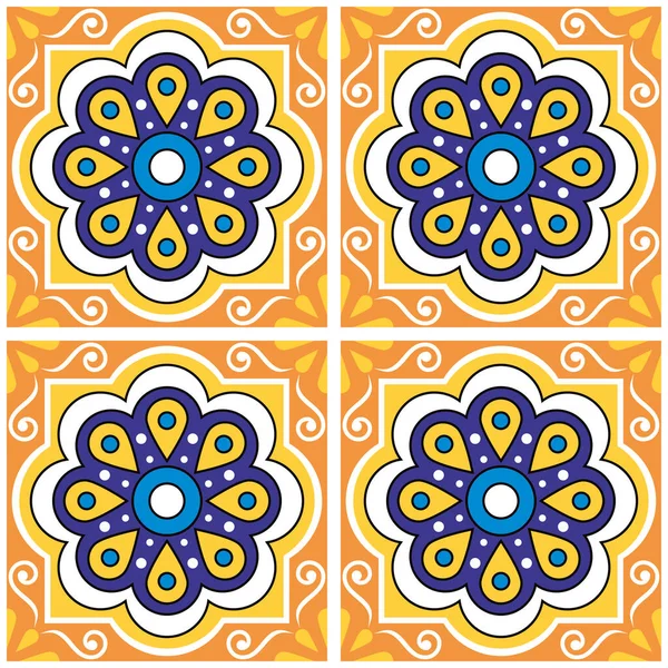 Mexican Talavera Tiles Seamless Vector Design Flowers Inspired Folk Art — Stock Vector