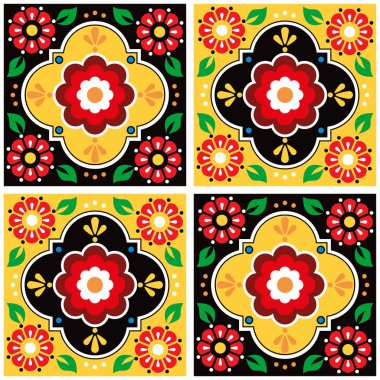 Vector seamless tile pattern - Mexican talavera style with flowers and swirls perfect for home decor, textiles or fabric print