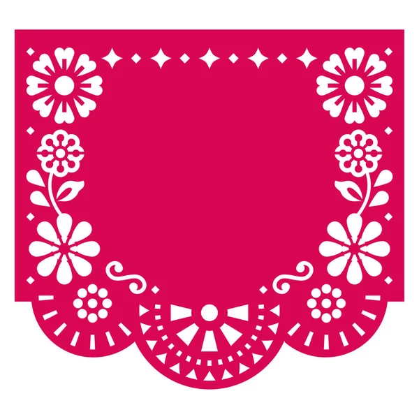 Papel Picado Vector Template Design Flowers Geometric Shapes Mexican Cutout — Archivo Imágenes Vectoriales