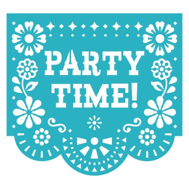 Party time! Papel Picado vector design, retro Mexican garland paper cutout pattern   