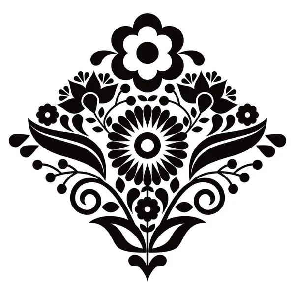 メキシコの民俗芸術スタイルベクトルマンダラの花のパターン メキシコからの伝統的な刺繍デザインに触発された円の自然組成物 — ストックベクタ