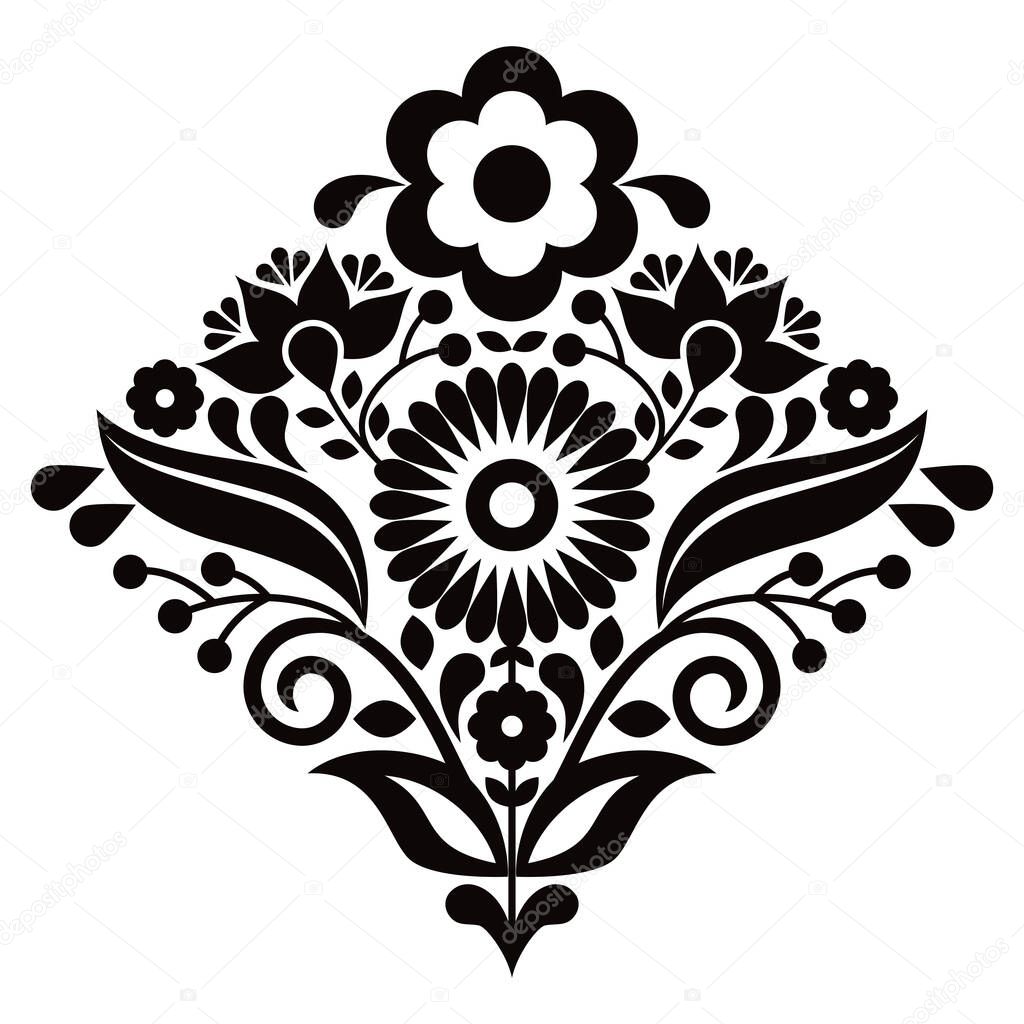 Mexican folk art style vector mandala floral patter, nature composition in circle inspired by traditional embroidery designs from Mexico 