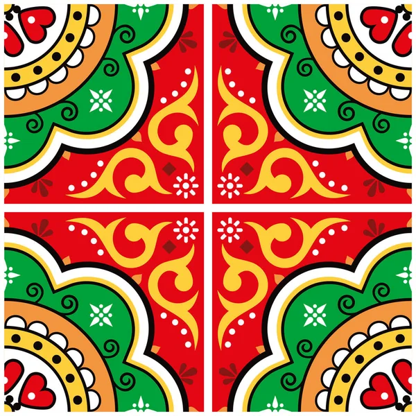 Mexican Unique Talavera Tiles Vector Seamless Pattern Floral Geometric Red — Vector de stock