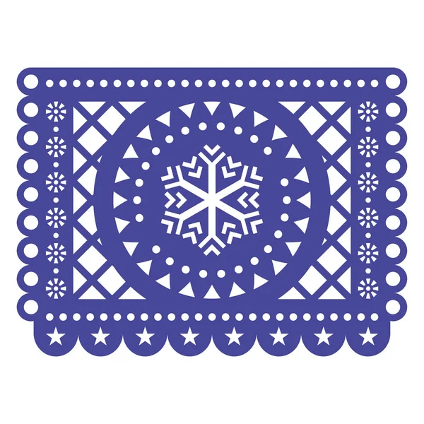 雪の結晶と花 メキシコの民俗芸術の装飾とパペルPicadoクリスマスや冬のベクトルデザイン — ストックベクタ
