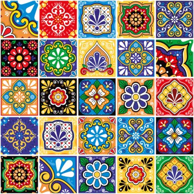 Meksika talavera kusursuz vektör karo büyük koleksiyon deseni, retro coloful tasarımı duvar kağıtları, ev dekorasyonu, tekstil veya kumaş baskıları için mükemmel.