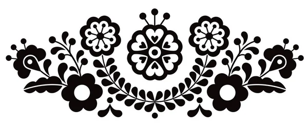 メキシコの民俗芸術スタイルベクトル花パターン長い水平方向 黒と白のメキシコから伝統的な刺繍に触発されたデザイン — ストックベクタ