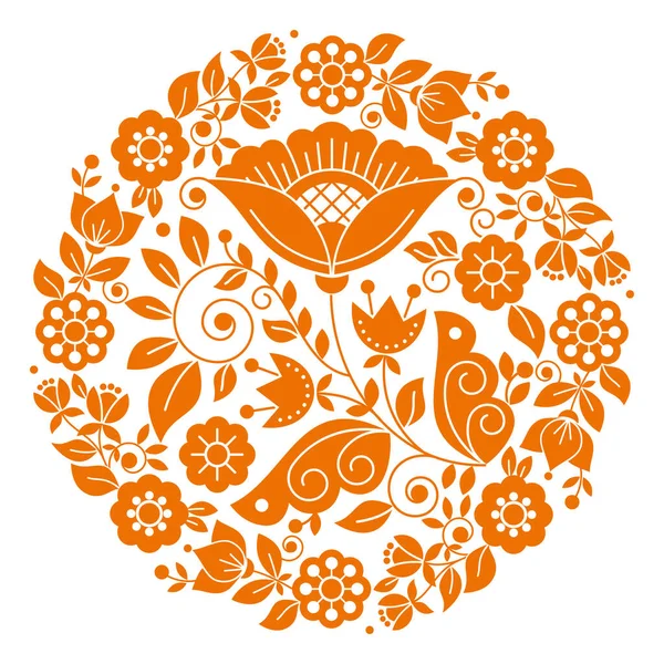 Escandinavo Arte Popular Vector Floral Mandala Naranja Diseño Patrón Marco — Archivo Imágenes Vectoriales