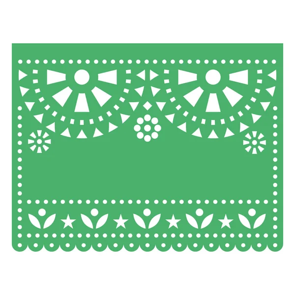 纸皮卡多矢量空白模板墨西哥设计 花卉绿色圆形图案与花卉启发的剪纸装饰 — 图库矢量图片