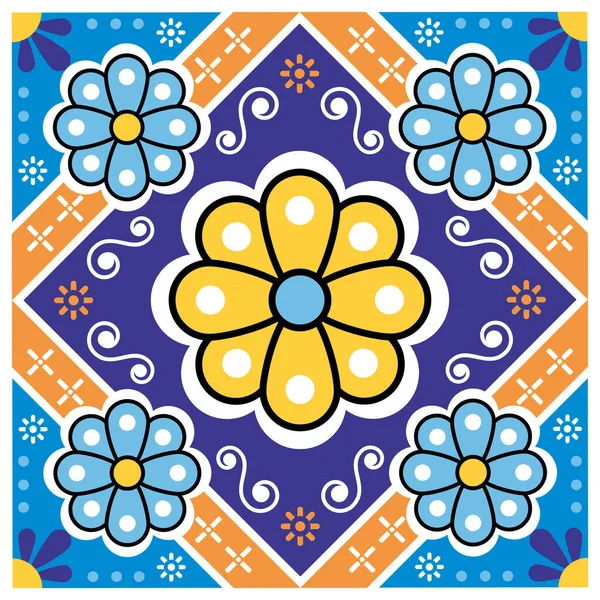 Floral Tile Seamless Vector Pattern Inspired Folk Art Mexico Single — Stock Vector