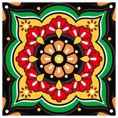 Tek Meksika talavera tarzı fayans vektro tasarımı, çiçeklerle hareketli, pürüzsüz desen