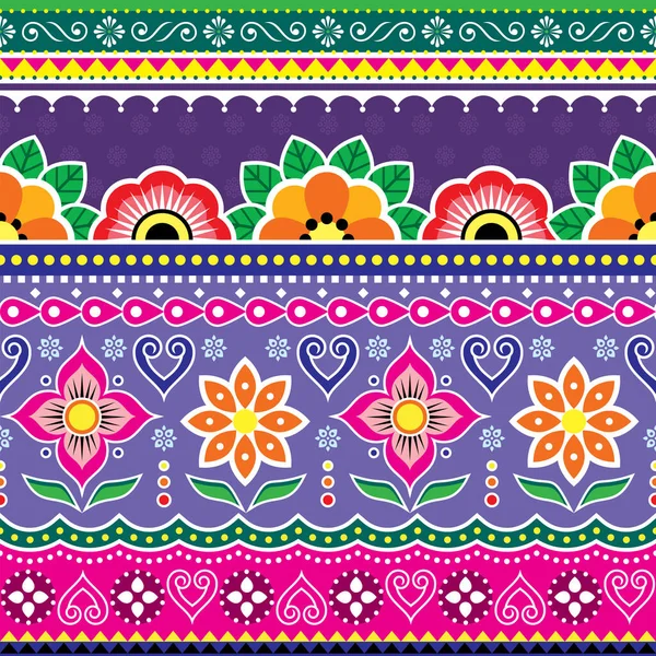 Pakistani Indian Truck Art Vector Seamless Pattern Flowers Leaves Jingle — Stock Vector