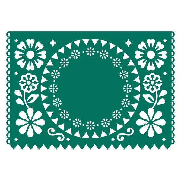 Papel Mexicano Papel Picado Diseño Vectorial Fondo Decorativo Con Flores — Vector de stock