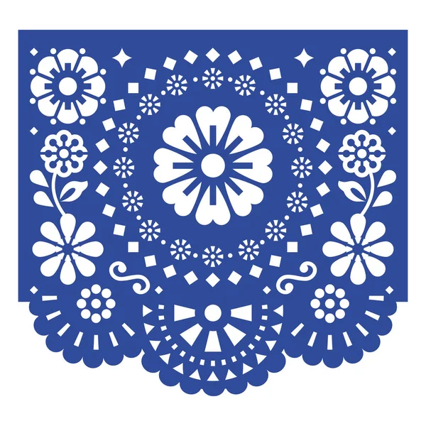 Parti dekorasyonu Papel Picado vektör tasarımı, retro Meksika fiesta kağıt kesim arka plan çiçekler ve yapraklar