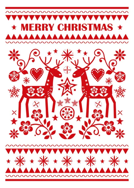 Merry Christmas Greting Card Vector Design 5X7 Format Scandinavian Folk — Stock Vector
