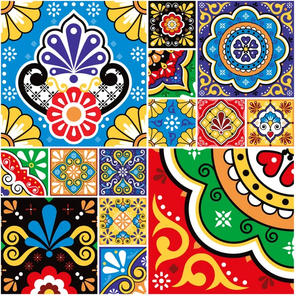 Azulejos Tradicionais Mexicanos Grande Coleção Talavera Vetor Sem Costura Padrão — Vetor de Stock