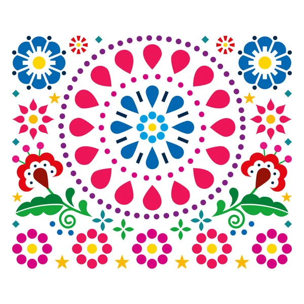 Mexicaanse Folk Art Stijl Vector Ontwerp Met Bloemen Geometrische Mandala — Stockvector