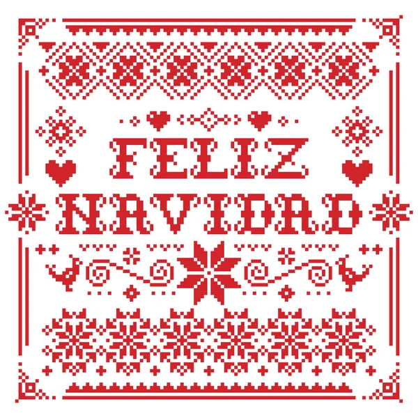 Feliz Navidad Vector Greeting Square Card Pattern Red White Background — Stock Vector