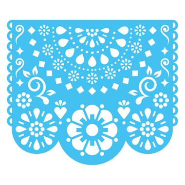 Geometrik yarı mandala ve çiçekli Papel Picado vektör tasarımı, beyaz arka planda Meksika kesimi kağıt çelenk süslemesi  