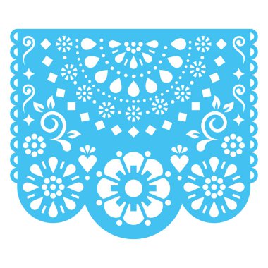 Geometrik yarı mandala ve çiçekli Papel Picado vektör tasarımı, beyaz arka planda Meksika kesimi kağıt çelenk süslemesi  