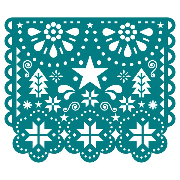 Weihnachten Papel Picado Vektor Design Mit Schneeflocken Weihnachtsbäumen Und Sternen — Stockvektor