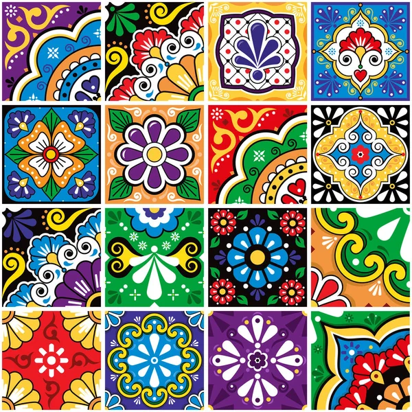 Mexicaanse Tegels Grote Set Collectie Talavera Ornamenten Vector Naadloos Ontwerp — Stockvector