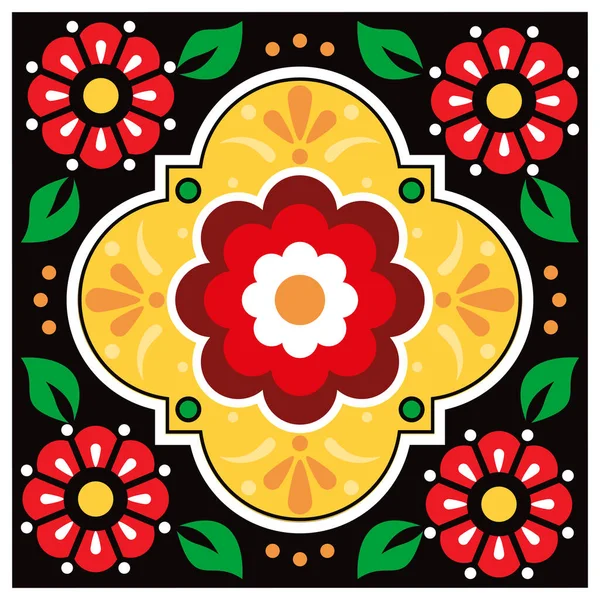 メキシカンベクターシームレスでシングルタイルのパターン 家庭の装飾 織物やファブリックプリントに最適な花や渦巻きとセラミック伝統的なタラバスタイル — ストックベクタ
