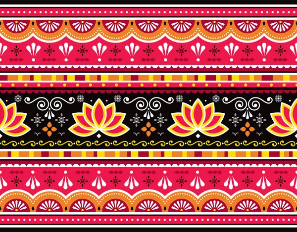 蓮の花とパキスタンやインドのトラックアートシームレスベクトルパターン クールな装飾花のデザイン — ストックベクタ