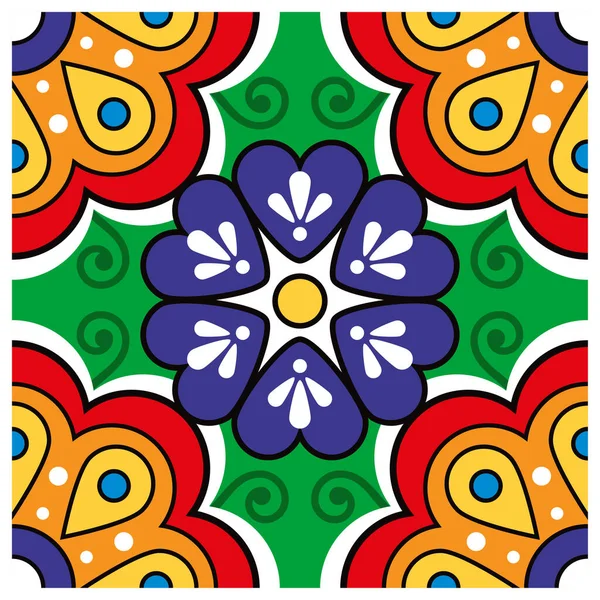 Мексиканський Талавера Вектор Дизайну Квіткової Плитки Одиночний Безшовний Візерунок Декоративний — стоковий вектор