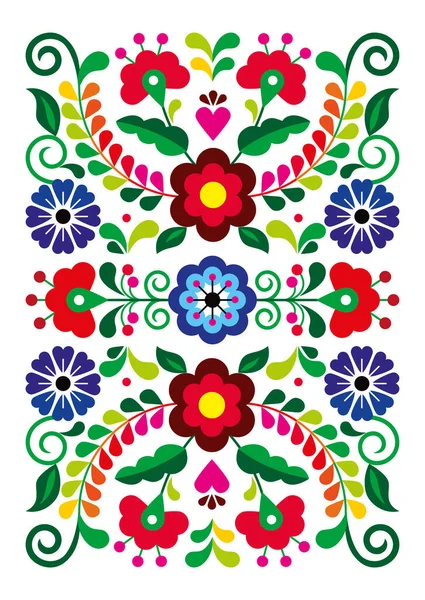 Mexicaanse Folk Kunst Stijl Vector Bloemen Rechthoek Perfect Voor Wenskaart — Stockvector
