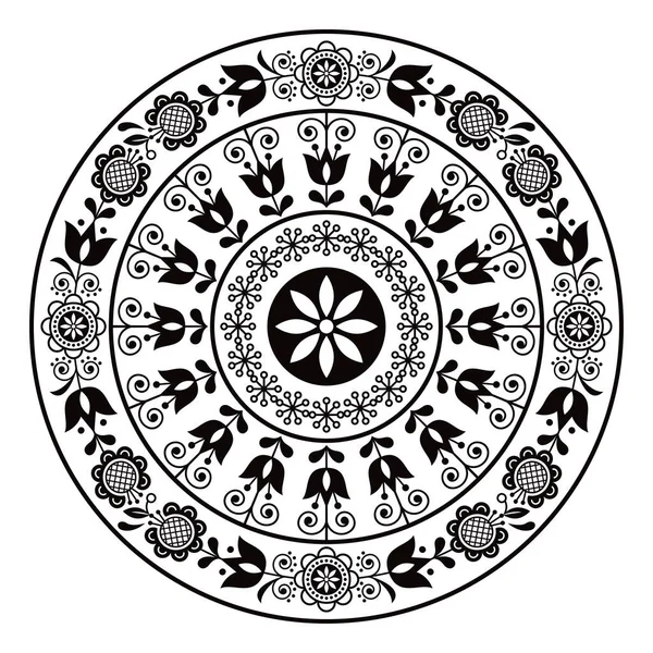 Skandinavisk Folkkonst Vektor Mandala Design Söt Mönster Med Blommor Retro — Stock vektor