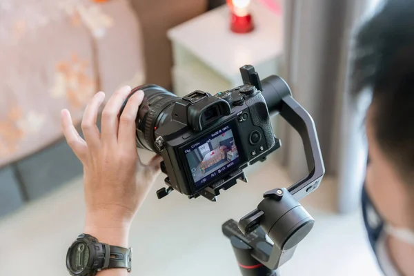 Steadicam Con Fotocamera Dslr Produzione Video Stanno Girando Film Cerimonia — Foto Stock