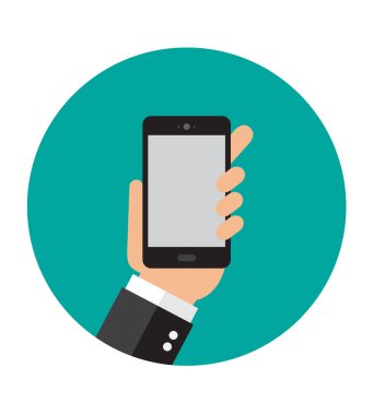 Akıllı telefonu tutan bir el. Cep telefonu Man 'in elinde. Akıllı telefonu tutan el. akıllı telefon el simgesi vektörü
