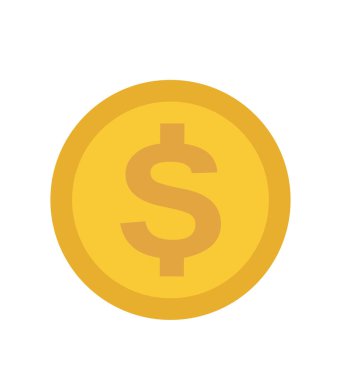 Dolar madeni para vektör simgesi. Altın sikke düz ikon. Dolar işaretli sikke. Para sembolü. 