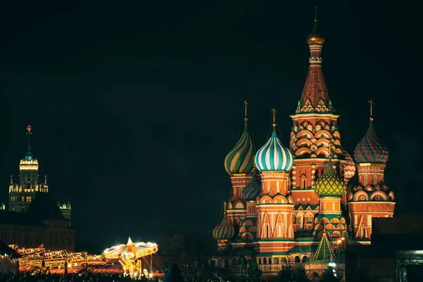 Sint Basiliuskathedraal Moskou Nacht Sint Basiliuskathedraal Vanavond Sint Basiliuskathedraal Viering — Stockfoto