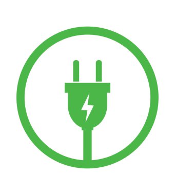Elektrik prizi simgesi. Işıklandırma sembollü elektrik prizi. Elektrik prizli yeşil enerji logosu veya ikon vektör tasarım şablonu 