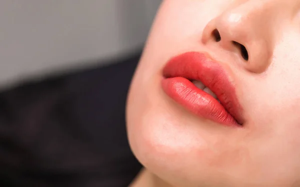 Perfekte Natürliche Lippen Make Schönen Weiblichen Mund Make Lippenstift Matt — Stockfoto