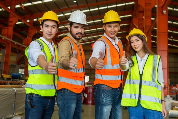 Team Foreman Team Worker Work Factory Site Check Machine Products — Stock Photo, Image