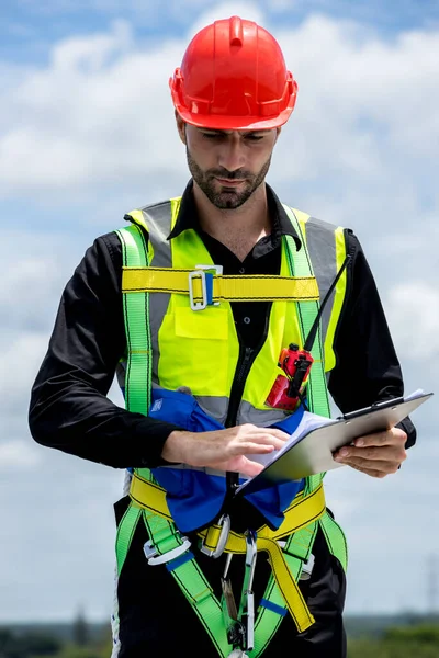 Engineer Foreman Hand Holding Checklist Writing Checking Products — Stock fotografie
