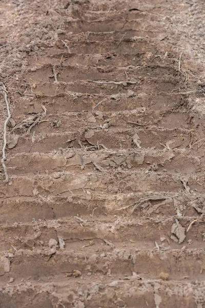 Wielsporen Grond Vermoeidheid Het Zand Modder Bandensporen Sporen Sporen Auto — Stockfoto