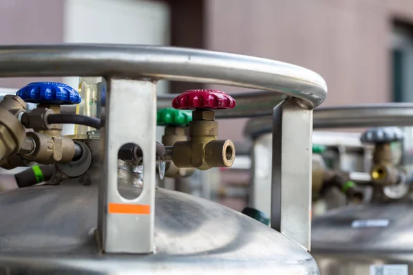 Valves Nitrogen Helium Oxygen Tank Gas Pressure Meter Regulator Gas — Stock Photo, Image